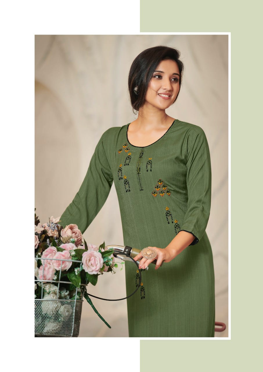 RANGJYOT PARIN VOL-3 Lateat fancy Festive Wear Heavy slub Rayon Dori With Gold Print Kurtis With Bottom Collection